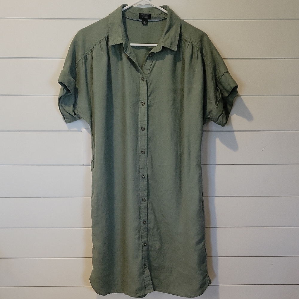 J. CREW BAIRD MCNUTT IRISH LINEN SHIRT DRESS  M   GREEN